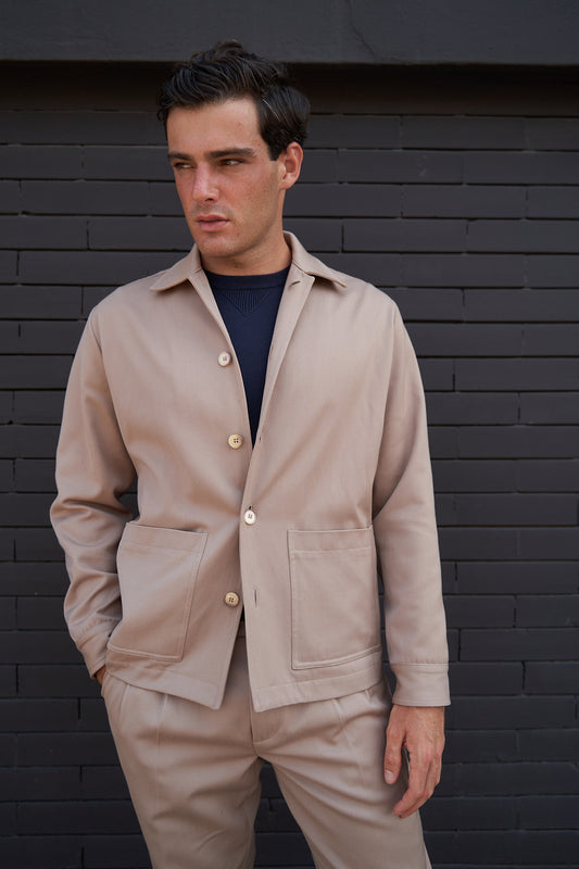 Twill Wool & Cotton Unlined Shirt-Jacket