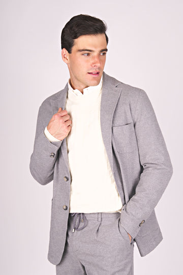 Stonewashed Melange Jersey Cotton Unlined Jacket