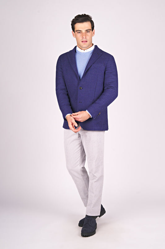 Singlebreasted Unlined Pied-the-Poule Wool Jacket