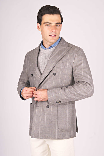 Unlined Double-Breasted Pinstripe Wool Jacket