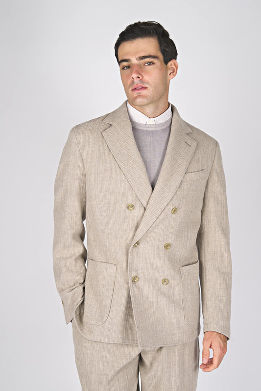 Unlined and Unstructured Double-Breasted Corduroy Jacket