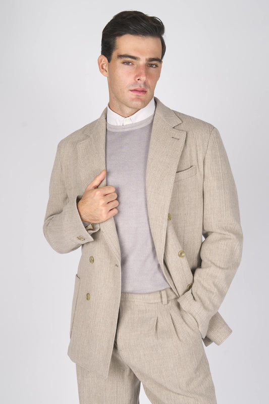 Unlined and Unstructured Double-Breasted Corduroy Jacket