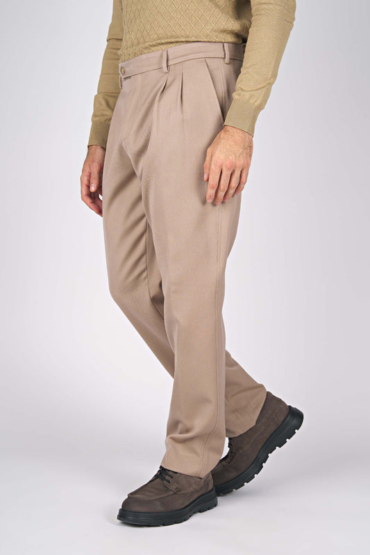 Twill Double-Pleat Wool & Cotton Trousers