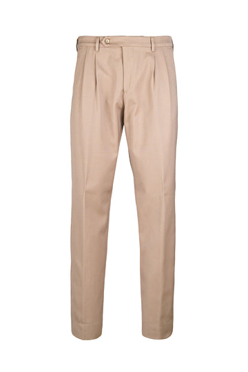 Twill Double-Pleat Wool & Cotton Trousers