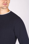 Ribbed Wool Crew Neck Raglan Sweater