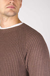 Ribbed Wool Crew Neck Raglan Sweater