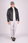 Full-Grain Leather Aviator Jacket with Shearling Lining