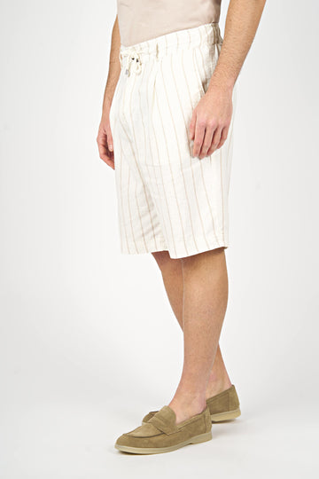 Striped Linen Blend Pleated Shorts